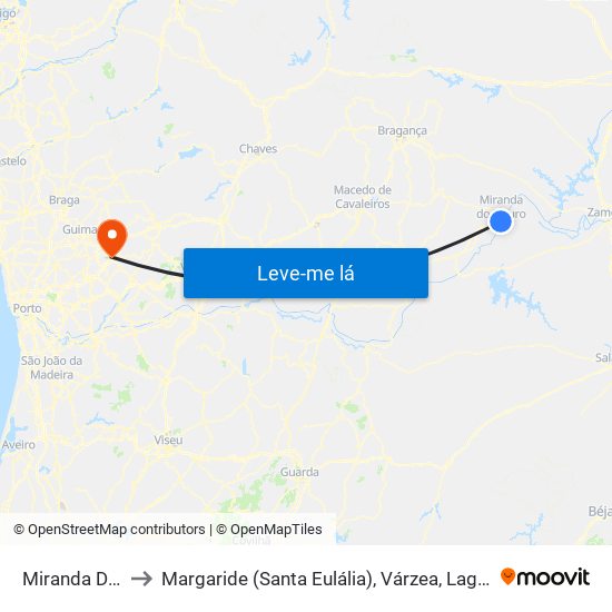 Miranda Do Douro to Margaride (Santa Eulália), Várzea, Lagares, Varziela e Moure map
