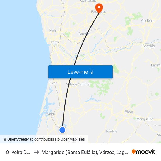 Oliveira Do Bairro to Margaride (Santa Eulália), Várzea, Lagares, Varziela e Moure map