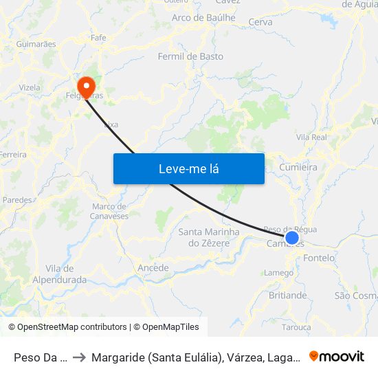 Peso Da Régua to Margaride (Santa Eulália), Várzea, Lagares, Varziela e Moure map