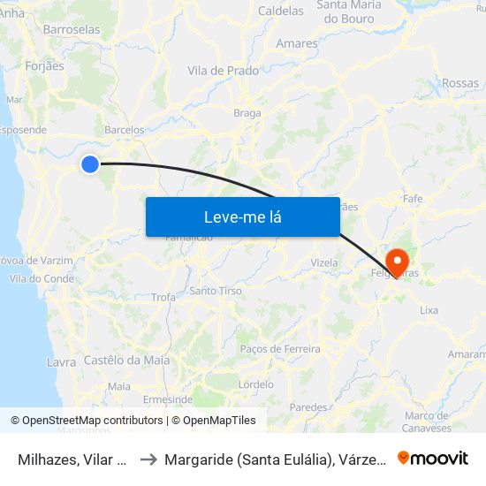Milhazes, Vilar de Figos e Faria to Margaride (Santa Eulália), Várzea, Lagares, Varziela e Moure map