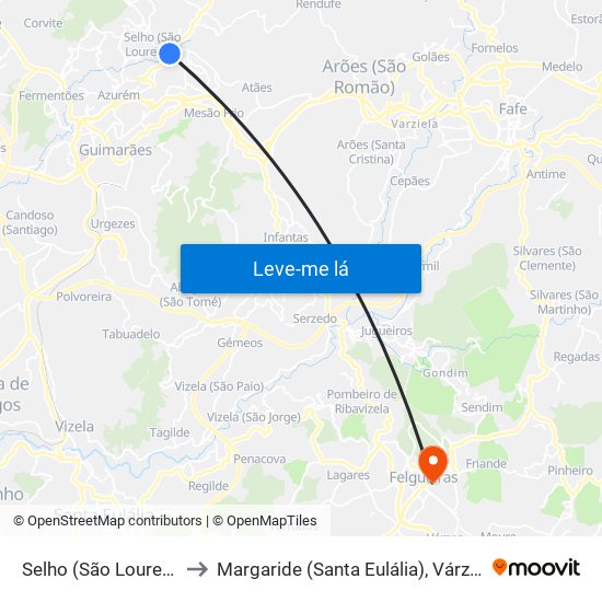Selho (São Lourenço) e Gominhães to Margaride (Santa Eulália), Várzea, Lagares, Varziela e Moure map