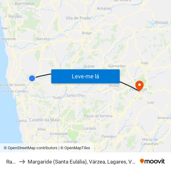 Rates to Margaride (Santa Eulália), Várzea, Lagares, Varziela e Moure map