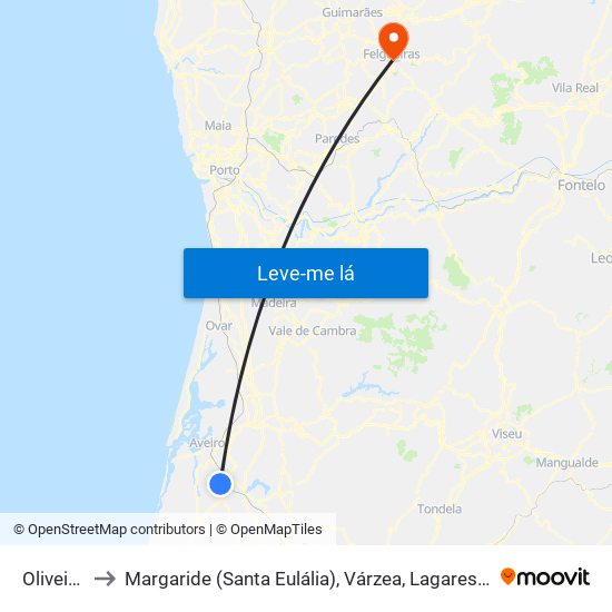 Oliveirinha to Margaride (Santa Eulália), Várzea, Lagares, Varziela e Moure map