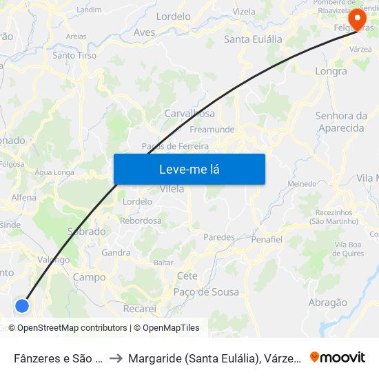 Fânzeres e São Pedro da Cova to Margaride (Santa Eulália), Várzea, Lagares, Varziela e Moure map