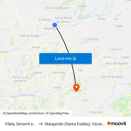 Vilela, Seramil e Paredes Secas to Margaride (Santa Eulália), Várzea, Lagares, Varziela e Moure map
