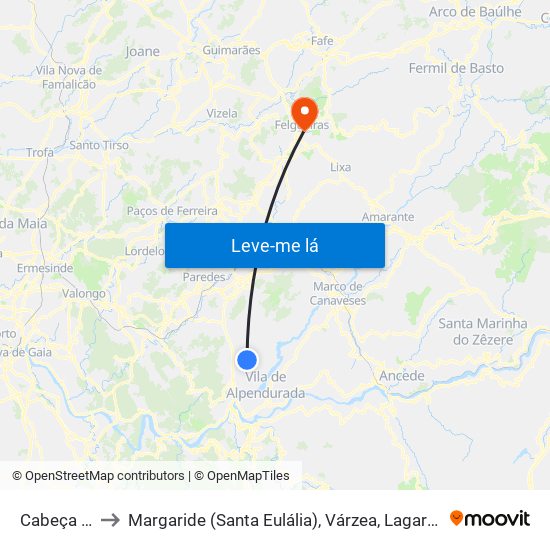 Cabeça Santa to Margaride (Santa Eulália), Várzea, Lagares, Varziela e Moure map