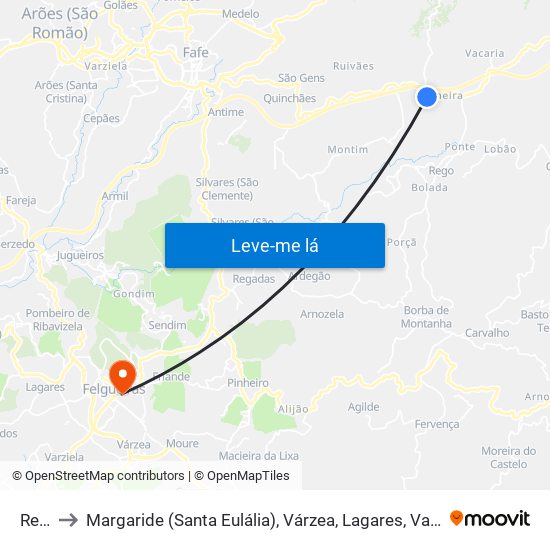 Rego to Margaride (Santa Eulália), Várzea, Lagares, Varziela e Moure map