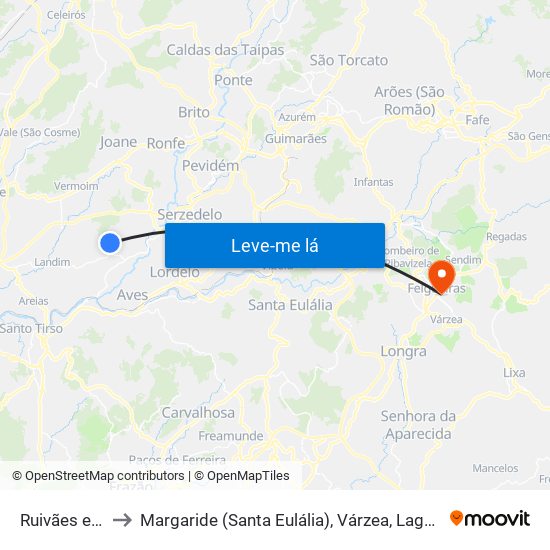 Ruivães e Novais to Margaride (Santa Eulália), Várzea, Lagares, Varziela e Moure map