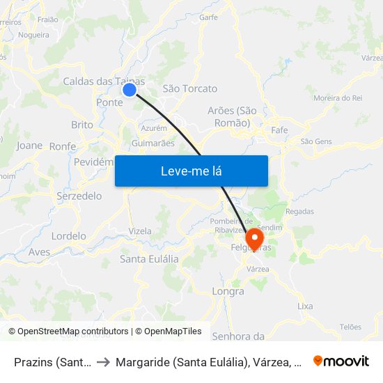 Prazins (Santa Eufémia) to Margaride (Santa Eulália), Várzea, Lagares, Varziela e Moure map