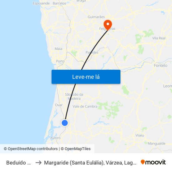 Beduído e Veiros to Margaride (Santa Eulália), Várzea, Lagares, Varziela e Moure map