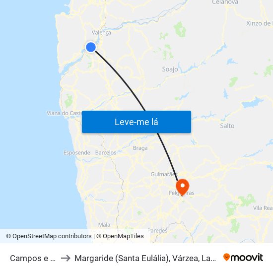 Campos e Vila Meã to Margaride (Santa Eulália), Várzea, Lagares, Varziela e Moure map