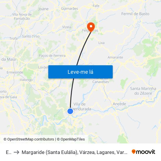 Eja to Margaride (Santa Eulália), Várzea, Lagares, Varziela e Moure map