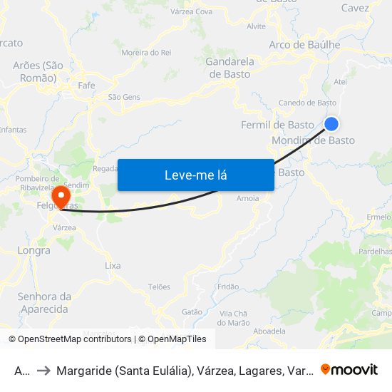 Atei to Margaride (Santa Eulália), Várzea, Lagares, Varziela e Moure map