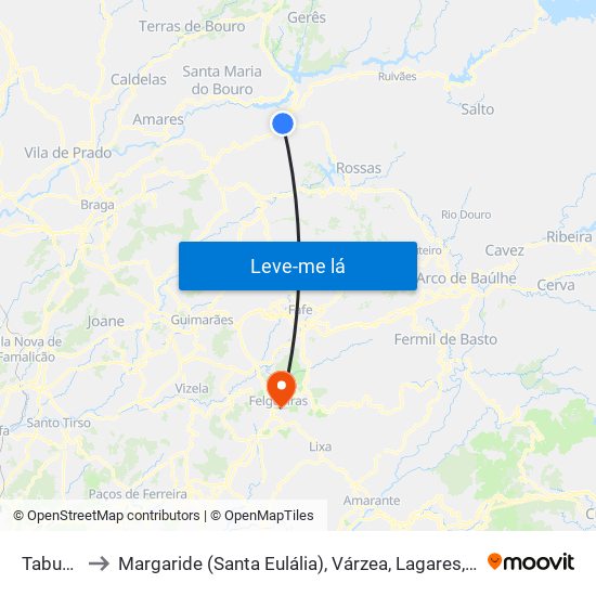 Tabuaças to Margaride (Santa Eulália), Várzea, Lagares, Varziela e Moure map