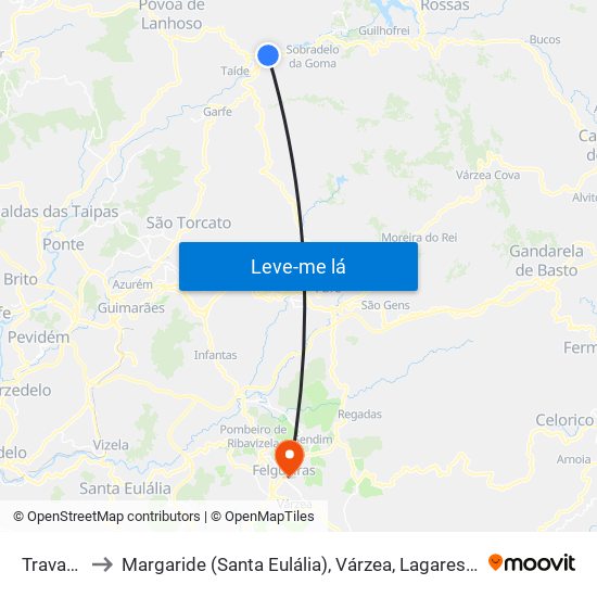 Travassos to Margaride (Santa Eulália), Várzea, Lagares, Varziela e Moure map