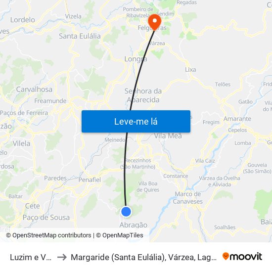 Luzim e Vila Cova to Margaride (Santa Eulália), Várzea, Lagares, Varziela e Moure map