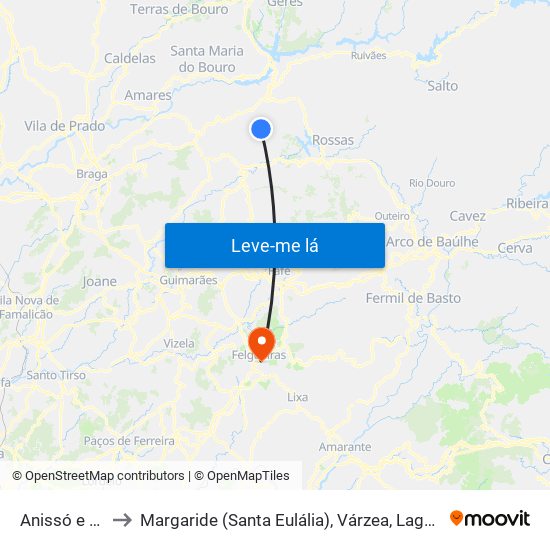 Anissó e Soutelo to Margaride (Santa Eulália), Várzea, Lagares, Varziela e Moure map