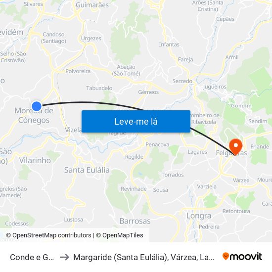 Conde e Gandarela to Margaride (Santa Eulália), Várzea, Lagares, Varziela e Moure map