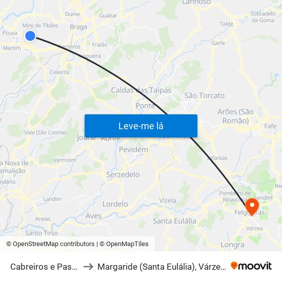 Cabreiros e Passos (São Julião) to Margaride (Santa Eulália), Várzea, Lagares, Varziela e Moure map