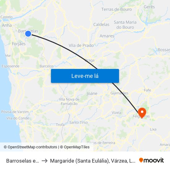 Barroselas e Carvoeiro to Margaride (Santa Eulália), Várzea, Lagares, Varziela e Moure map