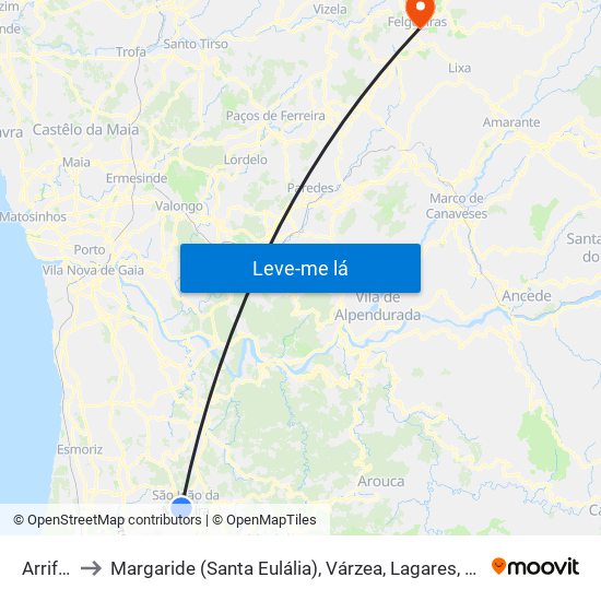 Arrifana to Margaride (Santa Eulália), Várzea, Lagares, Varziela e Moure map