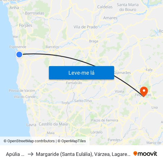 Apúlia e Fão to Margaride (Santa Eulália), Várzea, Lagares, Varziela e Moure map