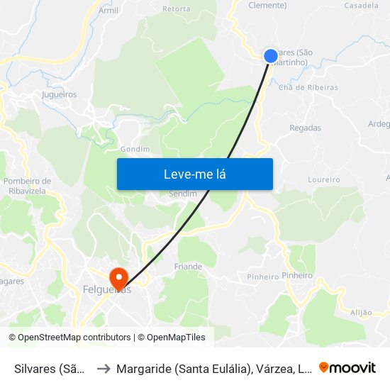 Silvares (São Martinho) to Margaride (Santa Eulália), Várzea, Lagares, Varziela e Moure map