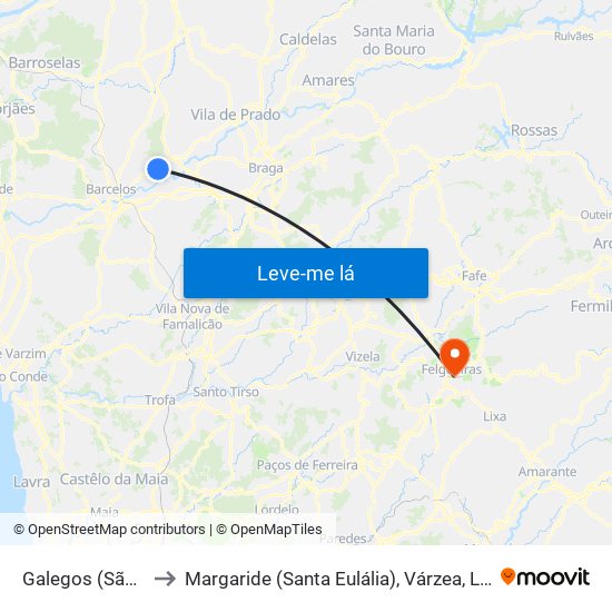 Galegos (São Martinho) to Margaride (Santa Eulália), Várzea, Lagares, Varziela e Moure map