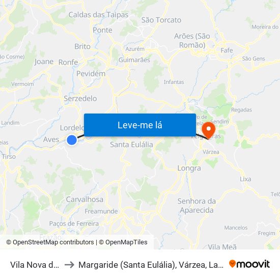 Vila Nova do Campo to Margaride (Santa Eulália), Várzea, Lagares, Varziela e Moure map