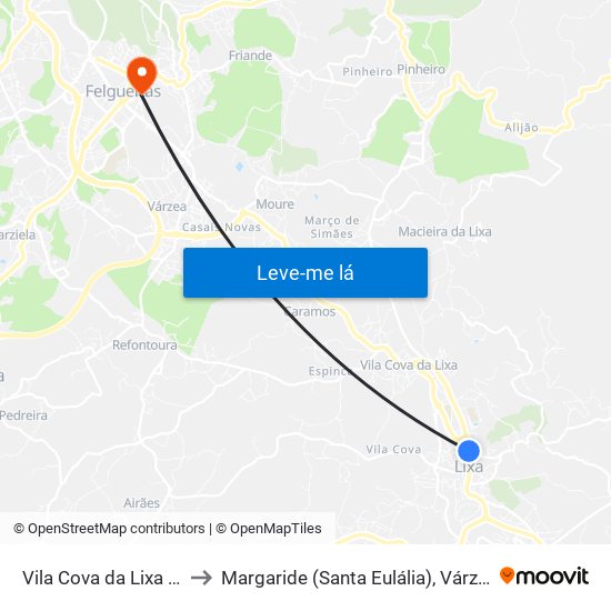 Vila Cova da Lixa e Borba de Godim to Margaride (Santa Eulália), Várzea, Lagares, Varziela e Moure map