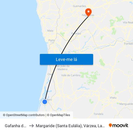 Gafanha da Nazaré to Margaride (Santa Eulália), Várzea, Lagares, Varziela e Moure map