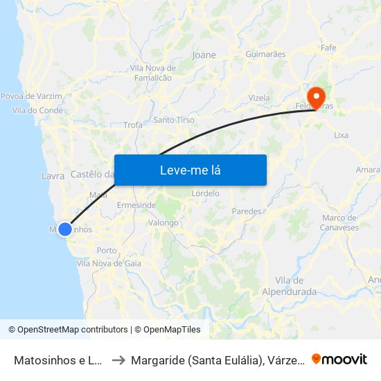 Matosinhos e Leça da Palmeira to Margaride (Santa Eulália), Várzea, Lagares, Varziela e Moure map