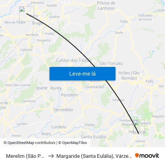 Merelim (São Pedro) e Frossos to Margaride (Santa Eulália), Várzea, Lagares, Varziela e Moure map