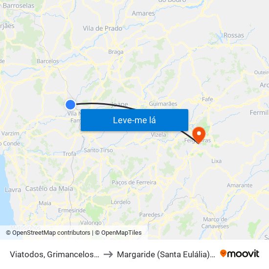 Viatodos, Grimancelos, Minhotães e Monte de Fralães to Margaride (Santa Eulália), Várzea, Lagares, Varziela e Moure map