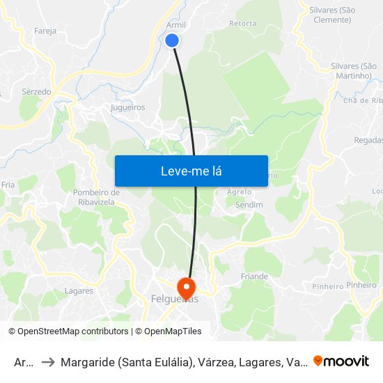Armil to Margaride (Santa Eulália), Várzea, Lagares, Varziela e Moure map
