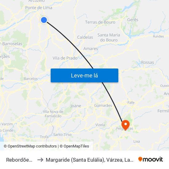 Rebordões (Souto) to Margaride (Santa Eulália), Várzea, Lagares, Varziela e Moure map