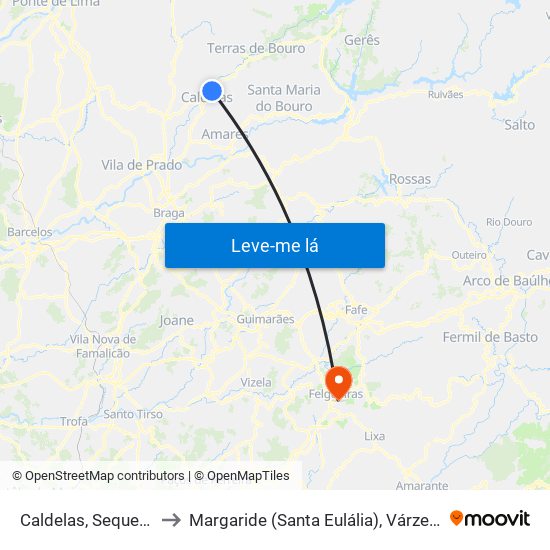 Caldelas, Sequeiros e Paranhos to Margaride (Santa Eulália), Várzea, Lagares, Varziela e Moure map