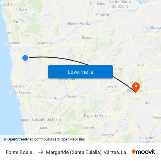 Fonte Boa e Rio Tinto to Margaride (Santa Eulália), Várzea, Lagares, Varziela e Moure map