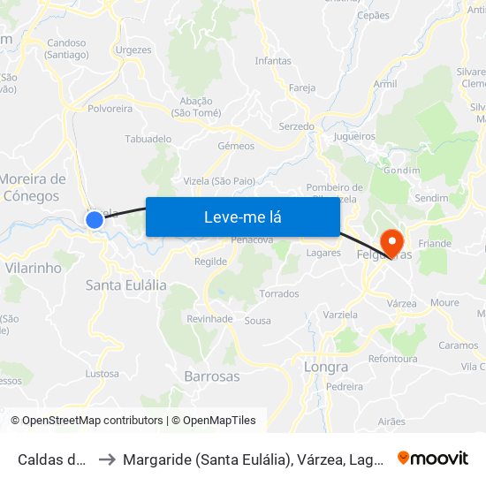 Caldas de Vizela to Margaride (Santa Eulália), Várzea, Lagares, Varziela e Moure map