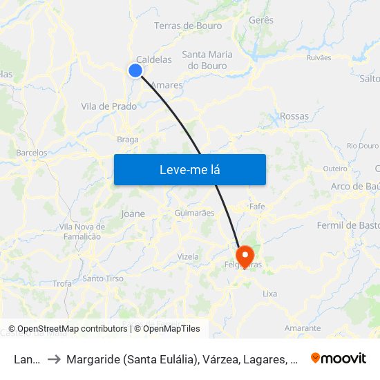 Lanhas to Margaride (Santa Eulália), Várzea, Lagares, Varziela e Moure map