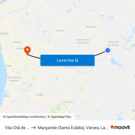 Vila Chã de Braciosa to Margaride (Santa Eulália), Várzea, Lagares, Varziela e Moure map