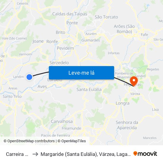 Carreira e Bente to Margaride (Santa Eulália), Várzea, Lagares, Varziela e Moure map