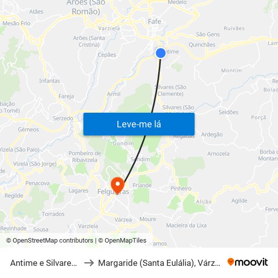 Antime e Silvares (São Clemente) to Margaride (Santa Eulália), Várzea, Lagares, Varziela e Moure map