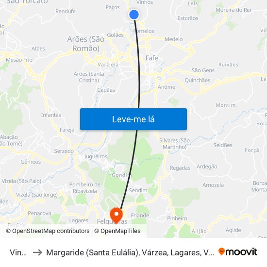 Vinhós to Margaride (Santa Eulália), Várzea, Lagares, Varziela e Moure map
