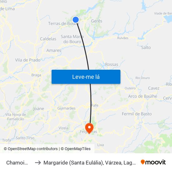 Chamoim e Vilar to Margaride (Santa Eulália), Várzea, Lagares, Varziela e Moure map