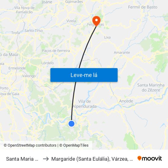 Santa Maria de Sardoura to Margaride (Santa Eulália), Várzea, Lagares, Varziela e Moure map