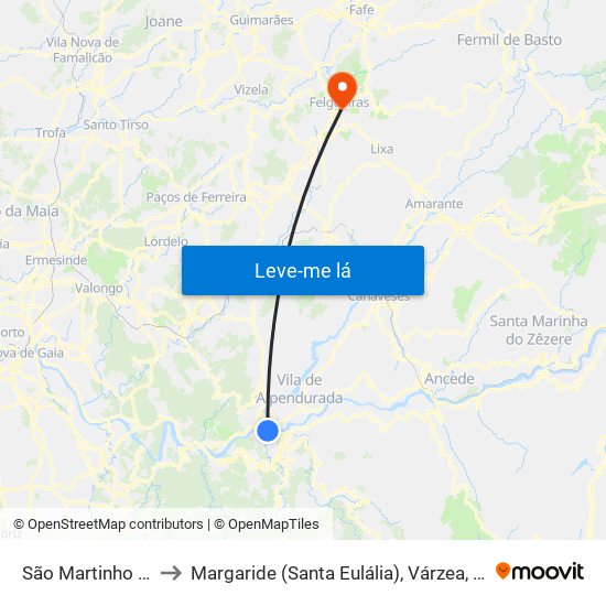 São Martinho de Sardoura to Margaride (Santa Eulália), Várzea, Lagares, Varziela e Moure map