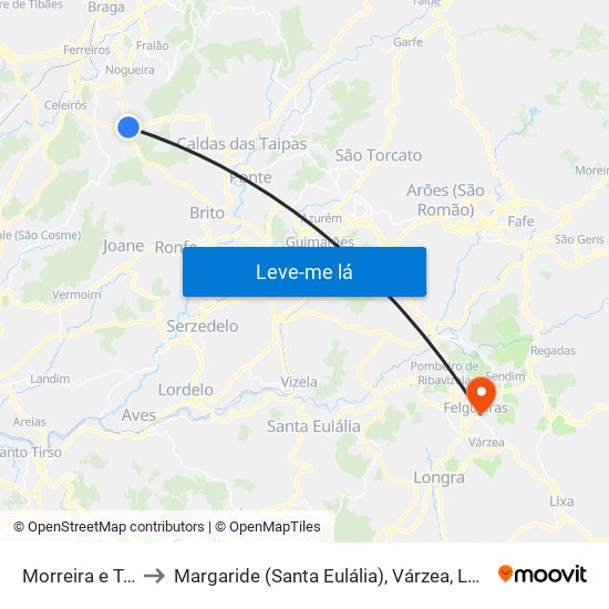 Morreira e Trandeiras to Margaride (Santa Eulália), Várzea, Lagares, Varziela e Moure map