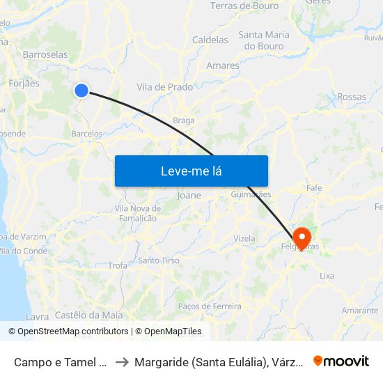 Campo e Tamel (São Pedro Fins) to Margaride (Santa Eulália), Várzea, Lagares, Varziela e Moure map