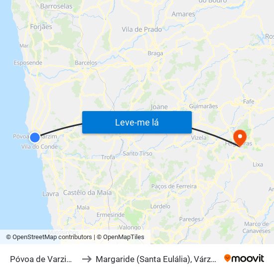 Póvoa de Varzim, Beiriz e Argivai to Margaride (Santa Eulália), Várzea, Lagares, Varziela e Moure map